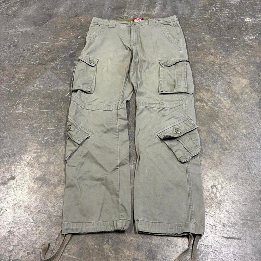 Matchstick Mens Green Khaki Cargo Paratrooper Pants Y2K 34x32 Utility Skater
